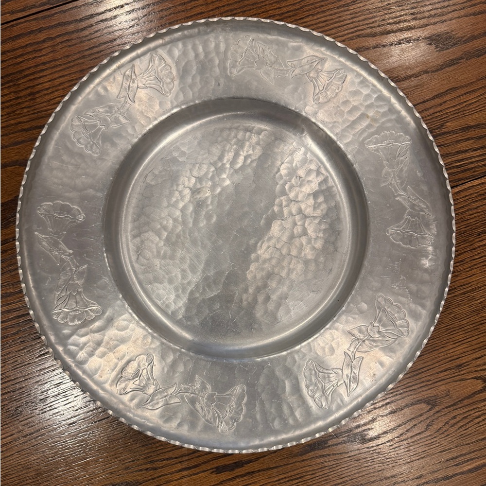 Farberware Hammered Wrought Aluminum Late 1940's Dish Tray Poppy Flower New York